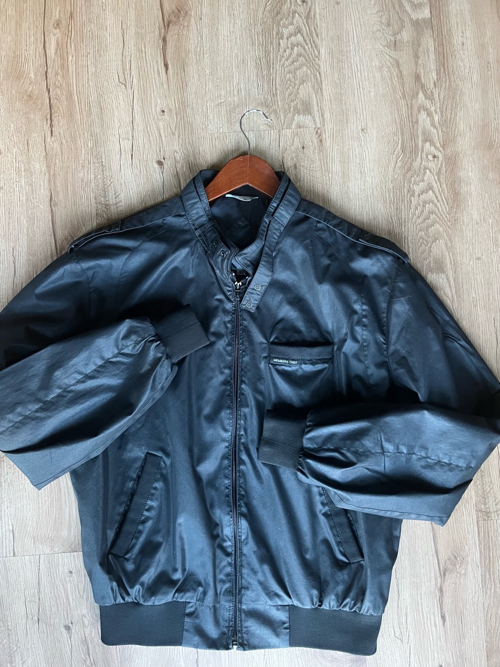 Vintage Members Only Black Racer Bomber Jacket Size 42 Large Classic 80s